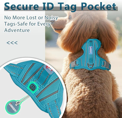 BARKBAY Dog Harness No Pull Oxford with ID Tag Pocket - Heavy Duty, Reflective, Easy Control for Large Dogs(Aqua Oxford,S)