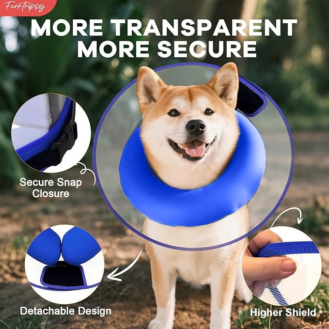 Inflatable Dog Cone Collar with Detachable Sturdy Shield,Soft&Lightweight-Ideal for Post-Surgery Recovery and Daily Wear,Suitable for Small Medium Large Dog Breeds(Blue,XL)