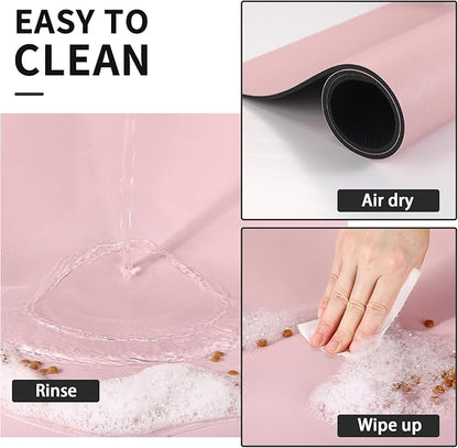 HotLive Dog Food Mat - Absorbent Cat Mat for Food and Water, No Stains Pet Feeding Bowl Mat, Easy to Clean Pet Placemats, Quick Dry Dog Water Dispenser Mat for Messy Drinkers | Paw Pink 18"x28"