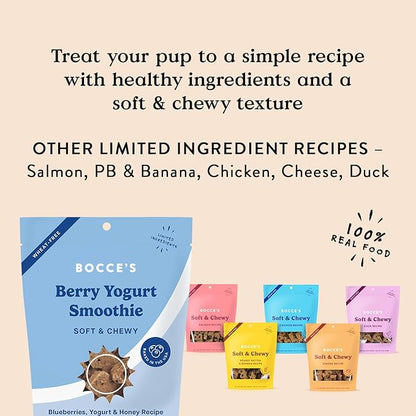 Bocce's Bakery Berry Smoothie Wellness Treats for Dogs, Wheat-Free Everyday Dog Treats, Made with Real Ingredients, Baked in The USA, Natural Soft & Chewy Cookies, 12 oz
