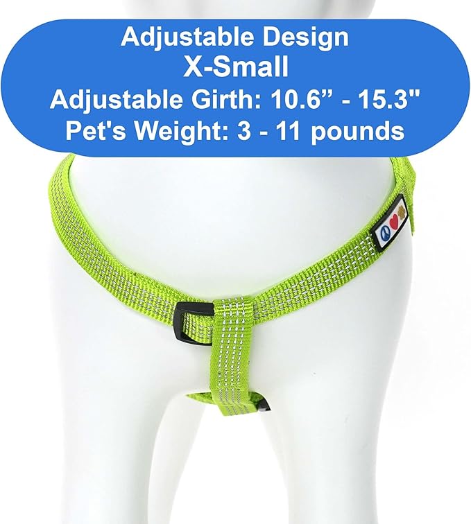 Pawtitas Reflective Step-in Dog Harness – Adjustable No-Pull Vest for Puppies to Seniors, Safe & Comfortable, XS Green