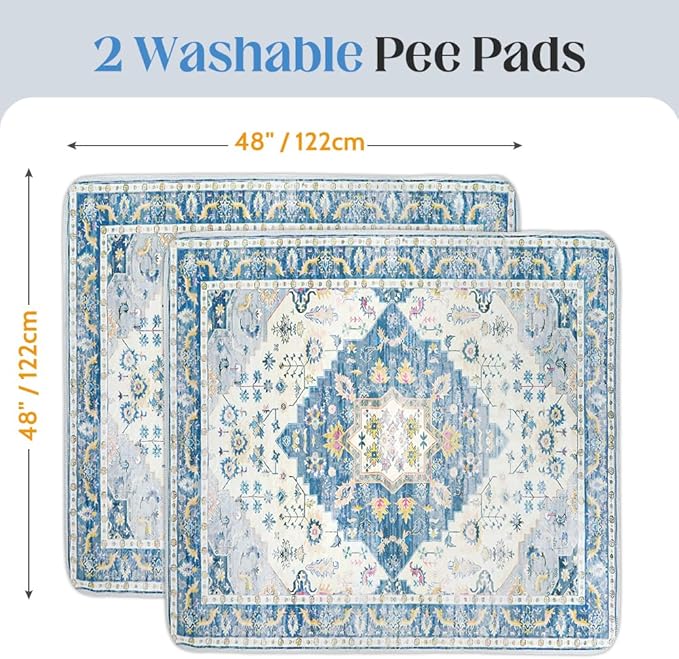 Washable Pee Pads for Dogs 2 Pack Reusable Puppy Training Pads 48"x48" Super Absorbent Waterproof Dog Training Pads, Non-Slip Potty Pads Whelping Pads Litter Mat Pet Supplies - Orange/Mix