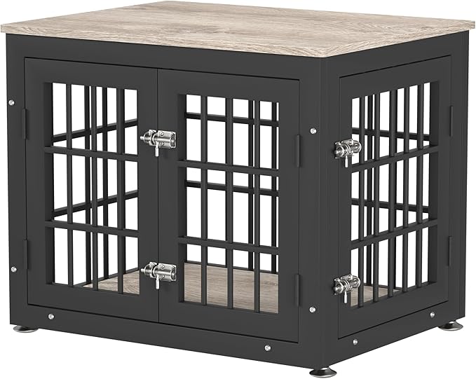 rehomerance 26 Inch Heavy Duty Dog Crate Furniture for Small Dogs, Decorative Pet House End Table, Wooden Cage Kennel Furniture Indoor with Double Doors, Grey