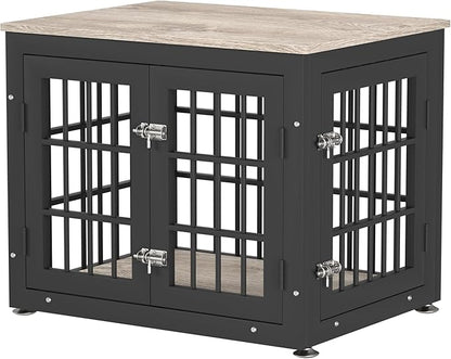 rehomerance 26 Inch Heavy Duty Dog Crate Furniture for Small Dogs, Decorative Pet House End Table, Wooden Cage Kennel Furniture Indoor with Double Doors, Grey