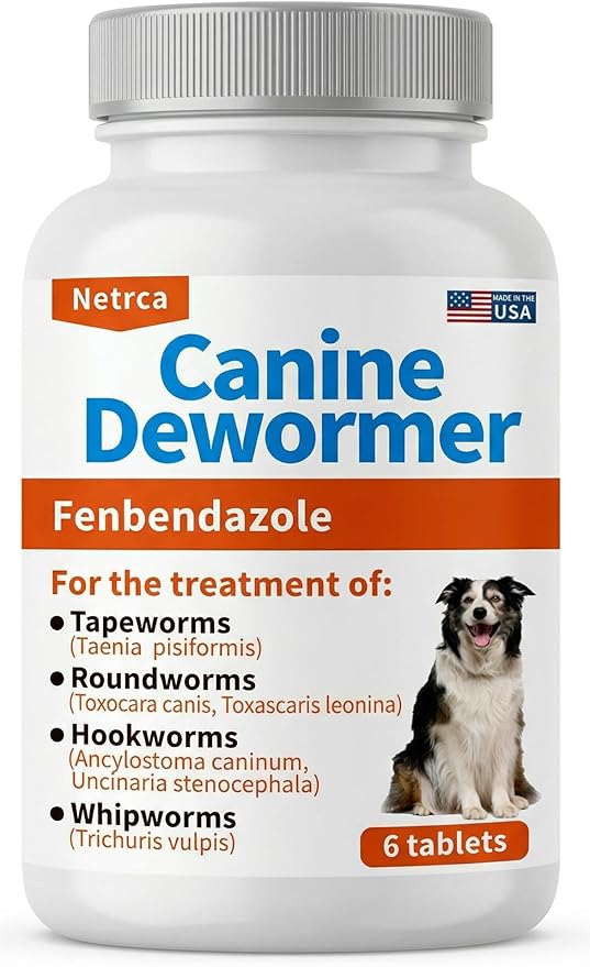 Canine Dewormer (Fenbendazole) for Roundworms, Hookworms, Tapeworms & Whipworms, 6 Chewable Tablets