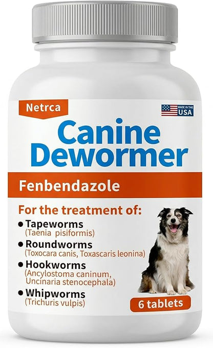 Canine Dewormer (Fenbendazole) for Roundworms, Hookworms, Tapeworms & Whipworms, 6 Chewable Tablets