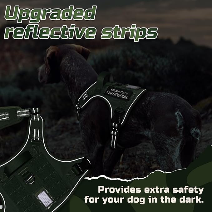rabbitgoo Tactical Dog Harness for Large Dogs, No Pull Military Service Vest with Handle & Molle, Easy Control for Training Walking, Adjustable Reflective Straps, Green, XL