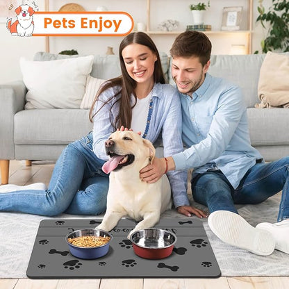 Pet Feeding Mat-Absorbent Pet Placemat for Food and Water Bowl, with Waterproof Rubber Backing, Quick Dry Water Dispenser Mat for Dog and Cat (24"x16", Bones)