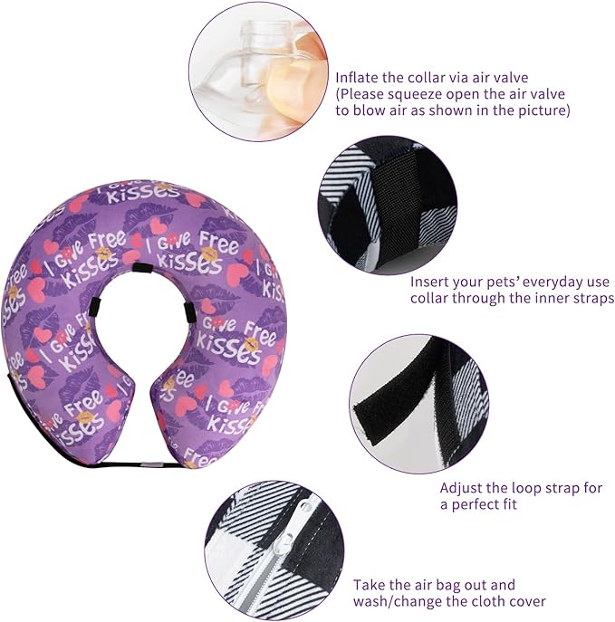 CuteBone Inflatable Dog Cone with Removable Soft Fleece Covers for Small/Medium/Large Dogs and Cats Neck Donut Collar After Surgery GWB06L