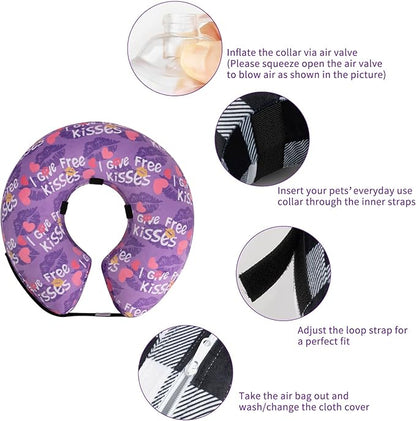 CuteBone Inflatable Dog Cone with Removable Soft Fleece Covers for Small/Medium/Large Dogs and Cats Neck Donut Collar After Surgery GWB06L