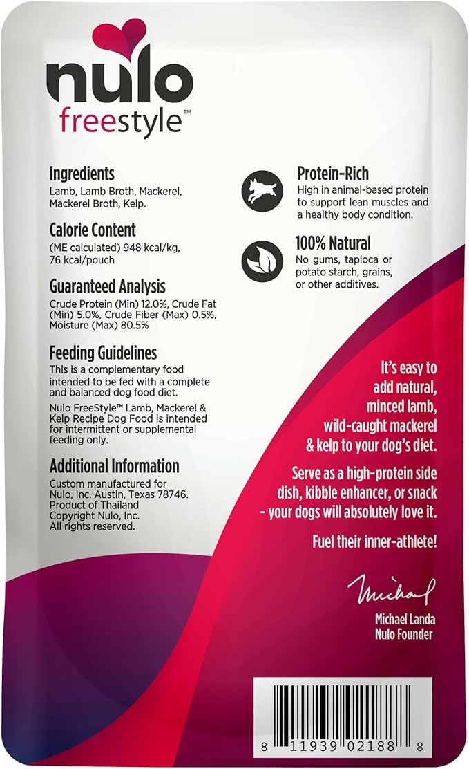 Nulo Freestyle Lamb, Mackerel, & Kelp in Broth Real Meat Dog Food Topper, 2.8 Ounce (Pack of 24)