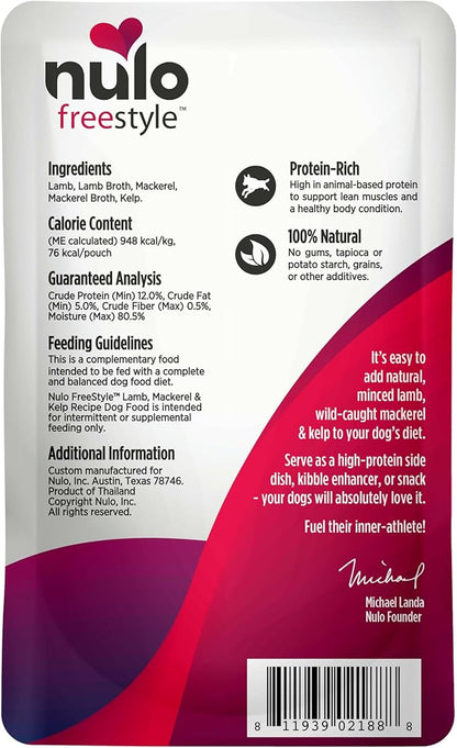 Nulo Freestyle Lamb, Mackerel, & Kelp in Broth Real Meat Dog Food Topper, 2.8 Ounce (Pack of 24)