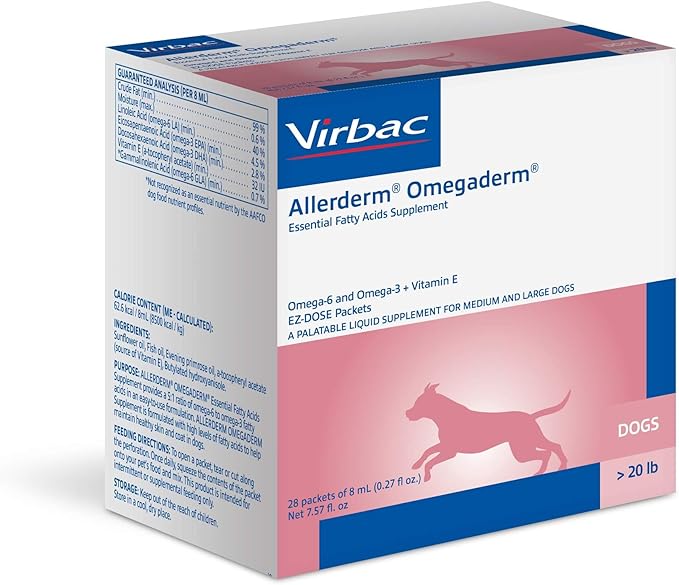 Virbac ALLERDERM OMEGADERM® Essential Fatty Acids Supplement - Omega 3, Omega 6, Vitamin E Supplement | Allergy Support for Medium/Large Dogs – 28 Daily doses