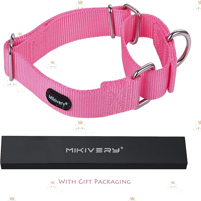 Mikivery Martingale Dog Collar Nylon Adjustable and Safety Training Colourful Comfortable Metal Buckle Pet Collars for Small Medium and Large Dogs(BabyPink,M)