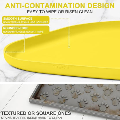 Smilool Silicone Pet Food Mat with Raised Edge for Food and Water Bowl, Dog Feeding Mats, Cat Food Trays for Floor Waterproof, Rubber Tray for Dogs and Cats, 24 x 16 x 0.8 Light Yellow
