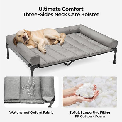 Veehoo Cooling Elevated Dog Bed Add Removable Waterproof Bolster Cushion Mat, Raised Pet Cot with Breathable Teslin Mesh, No-Slip Feet, Dog Couch Bed for Indoor Outdoor, 53 inches, Grey