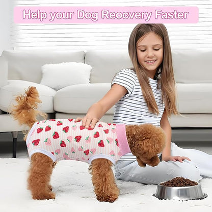 Coppthinktu Recovery Suit for Dogs After Surgery, Dog Onesie Surgery Recovery Suit for Female Spay, Soft Surgical Pajamas Bodysuits for Puppy to Prevent Licking Dog Cone Alternative Strawber M