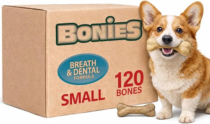 Bonies Natural Breath and Dental Formula Small-Sized Single Bone - All-Natural Ingredients, Fresh Breath, Cleans Teeth, Low Calories, Chicken Flavor, Small Dogs, 120 Bones