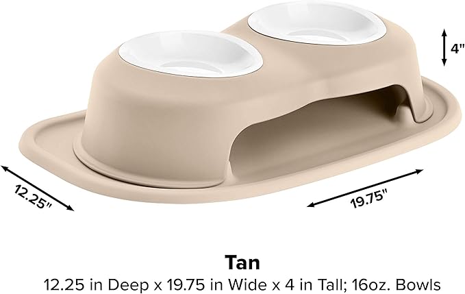WeatherTech Double High Pet Feeding System w/Plastic Dog/Cat Bowls - 4" High Stand Tan (PDHC1604TNTN)