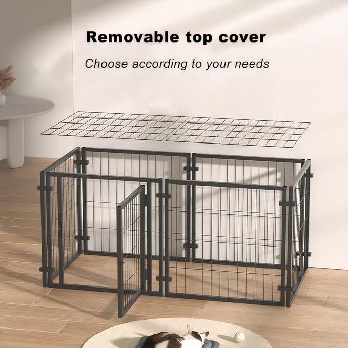 TERRUPEX47.2 Inch Dog Crate Playpen 2-in-1, Heavy Duty Metal Pet Kennel with Removable Tray & Anti-Rust Coating, Portable Dog Cage for Large Medium Dogs, Indoor Outdoor Home Travel Use
