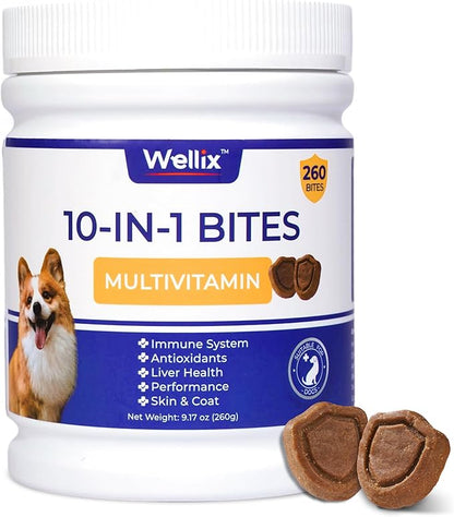 260 Bites Wellix 10-in-1 Dog Vitamins - Multivitamin for Dogs Immune Supports,Boost Hip&Joint,Skin&Coat,Liver&Gut Health -Dog Antioxidant Supplements