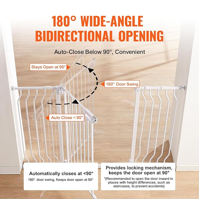 VEVOR 29.5-53" Extra Wide Safety Gate for Stairs, Auto Close Dog Gate for The House, Easy Install Pressure Mounted Pet Gates for Doorways, Easy Walk Thru Wide Safety Gate for Dog, White