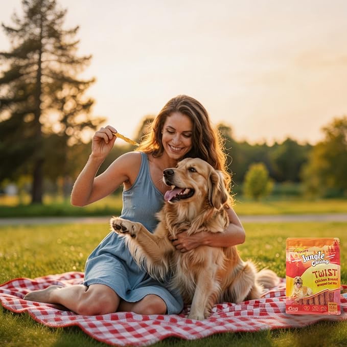 Jungle Calling Rawhide Free Dog Chews, Chicken Wrapped Cod Sticks Dog Treats, Soft Chewy Training Treats for Small Medium Dogs, 10.6 oz