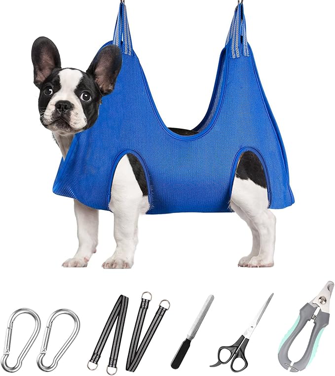 ATESON Pet Grooming Hammock for Small Dogs & Cats with Nail Clippers/Nail Trimmers/Grooming Scissors, Dog Grooming Harness for Nail Trimming, Pet Grooming Sling Helper