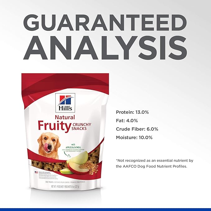 Hill's Natural Fruity Crunchy Snacks,All Life Stages,Great Taste,Dog Treats,Apples & Oatmeal,8 oz Bag,(Pack of 2)