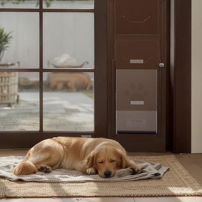 VEVOR Dog Door for Sliding Glass Door, 75 7/8 to 80 11/16 in Adjustable Height, Aluminum Alloy Frame with Rotating Hinges, Lock Design, 13 5/8 x 23 5/8 in Flap, Sliding Glass Pet Door for Renters