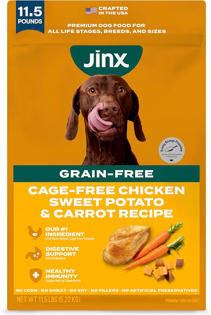 Jinx Premium Grain-Free Dry Dog Food, for All Lifestages - Real Chicken, Sweet Potato & Carrot Kibble with Superfoods for Immune Support & Probiotics for Digestive Support - No Fillers - 11.5lb