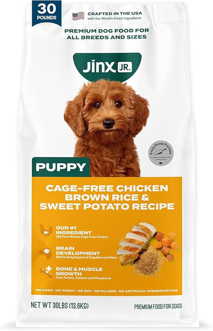 Jinx Premium Puppy Dog Food- Real Chicken, Brown Rice & Sweet Potato, Puppy Food with DHA, Protein & Calcium for Brain Health - Probiotics for Digestive Support - No Fillers - 30lb