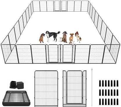 Kfvigoho Dog Playpen Outdoor Extra Wide 32 Piece Panels Heavy Duty Dog Fence 47" Height Anti-Rust with Doors Portable for RV Camping Yard, Total 84FT, 561 Sq.ft, Snowy Black