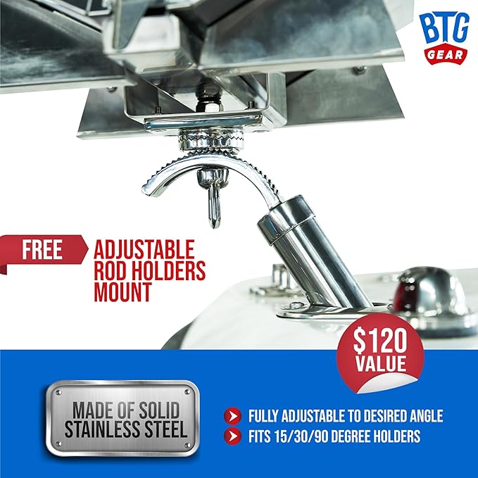 Tailwaves Marine Boat Grill w/Rod Holder Mount | Stainless Steel | Propane Boats & Tailgating & Camping | Built in Thermometer | Portable | Fold-away legs