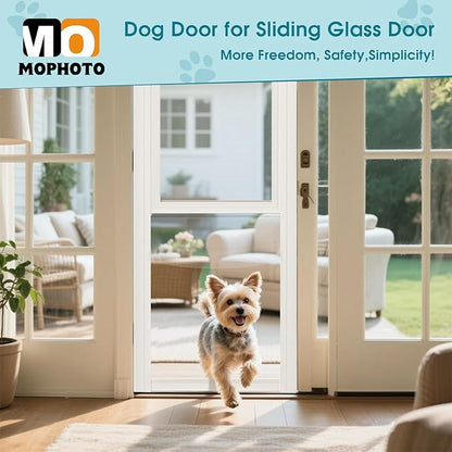 MOPHOTO Dog Door for Sliding Glass Door with Lock, Adjustable Height 80.7"- 86.6" Pet Door for Sliding Glass Door, Insert Sliding Dog Door for Renters and Apartments Patio