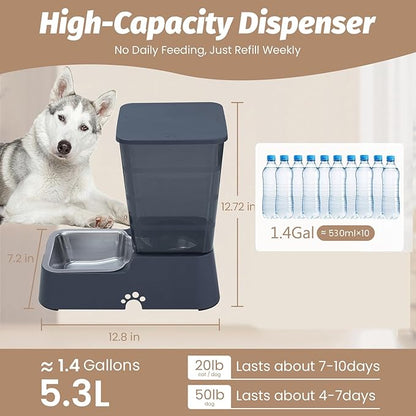 Automatic 5.4L/1.4Gal Pet Waterer, Pet Automatic Dog Water Dispenser Gravity Stainless Steel Water Feeder, Large Capacity Feeding Bowls for Cats and Medium & Large-Sized Dogs