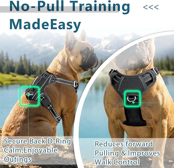 BARKBAY Dog Harness No Pull with ID Tag Pocket - Heavy Duty, Reflective, Easy Control for Large Dogs(Black,L)
