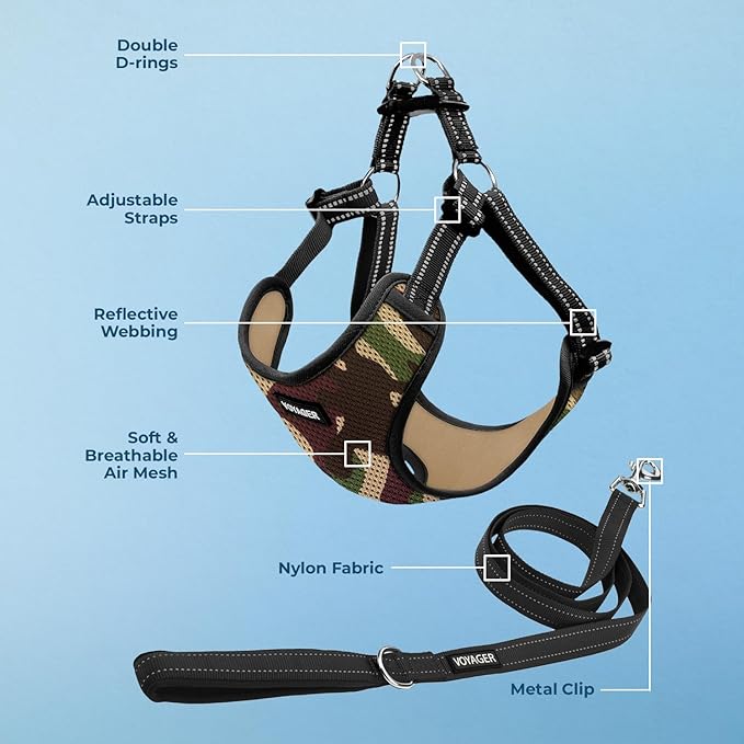 Best Pet Supplies Voyager Adjustable Step-in Flex Breathable Mesh Dog Harness for Small Medium Large Dogs Leash Set (Army Base), S