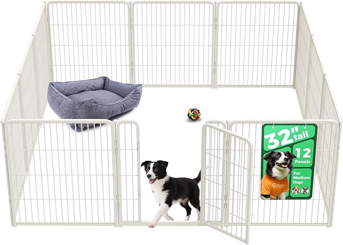 FXW Homeplus Unleashed Indoor Dog Playpen - Stress-Free and Safe Play, Heavy Duty 32 Inch 12 Panels Dog Pen for Small and Medium Dogs, White│Patented