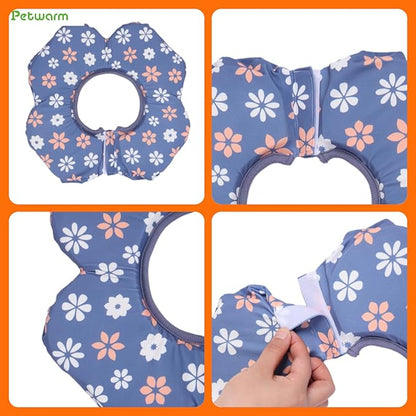 PetWarm Dog Recovery Collar, Recovery Collar for Dogs, Lightweight Soft Flower Design, Comfortable Neck Protector Helps Discourage Licking, Post-Visit Protective Collars, Flower Print, Blue, S
