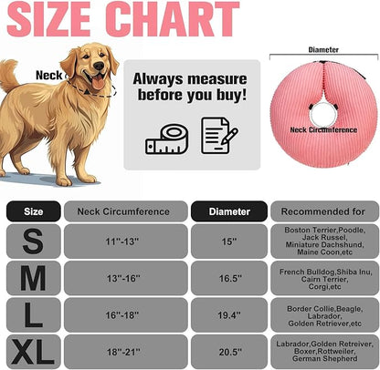 BINGPET Inflatable Dog Cone Collar Alternative After Surgery,Soft Recovery Cone for Dogs to Stop Licking,Dogs Blow up Protective Neck Donut ECollars Adjustable for Large Medium Small Puppy Pet, Pink L