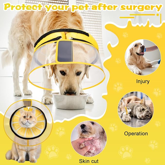CNEO Inflatable Dog Cone Collar with Detachable Enhanced Anti-Licking Shield, Soft Neck Donut Collar for Dogs After Surgery, Adjustable Dog Cone Alternative for Large Medium Small Dogs & Cats