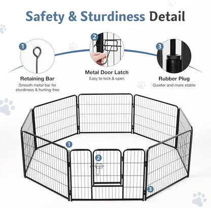 DUMOS Dog Playpen Indoor, Metal 40 Inch 8 Panels Foldable Pet Fence with Door, Outdoor Small Medium Large Dog Puppy Portable Exercise Play Pen for RV Camping, Trips, Play Yard