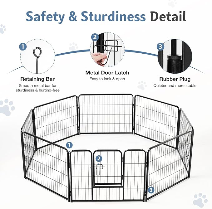 DUMOS Dog Playpen Indoor, Metal 32 Inch 8 Panels Foldable Pet Fence with Door, Outdoor Small Medium Large Dog Puppy Portable Exercise Play Pen for RV Camping, Trips, Play Yard