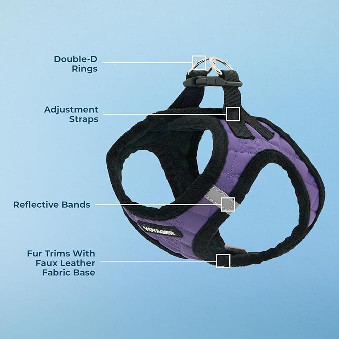 Best Pet Supplies - All Weather Plush, Reflective, No Pull Harness for Small, Medium Dogs, Cats - Secure with Hook & Loop Fastener, Buckle, Double D-Rings - Purple Faux Leather, XS