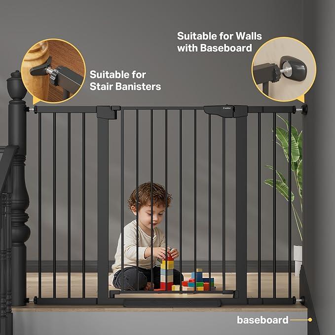 Cumbor 36" Extra Tall 29.7-51.5" Baby Gate for Stairs, Easy Walk Through Dog Gates for Doorways Extra Wide, Pressure Mounted Tall Pet Gate Indoor, Safety Auto-Close Child Gate for Kids, Black