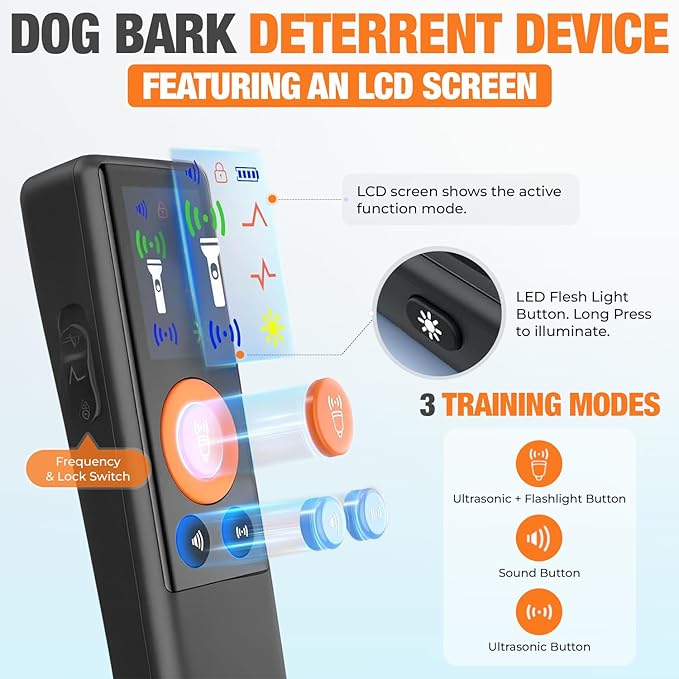 Ahbrother's Dog Bark Deterrent Devices 2X Ultrasonic Anti Barking 4 Training Modes Barks No More Indoors Outdoors Behavior Correct Safe & Humane Rechargeable Compact Bark Control for Dogs