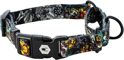 Wolfgang Heavy Duty Martingale Dog Collar with Quick Release Nylon Buckle for Walking & Training, LosMuertos Print, Extra Large