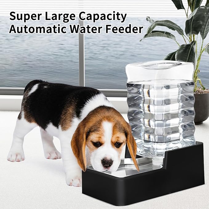 RIZZARI Stainless Steel Pet Water Feeder: 8L Gravity Leak-Proof Auto Refill Water Dispenser -Space-Saving- Anti-Tip Non-Slip Base -No Filter- Easy Clean - for 20-35 LB Dogs - Apartment/Home/Office