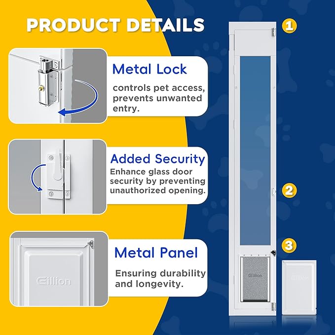 Medium Dog Door for Sliding Glass Doors, Adjustable Height 75 7/8" to 81", All-Metal Framed, Perfect for Medium Pets Up to 40 Pounds